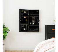 vidaXL Wall-mounted Mirror Jewellery Cabinet – LED Lights, Ample Storage – Black Engineered Wood
