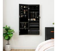 vidaXL Mirror Jewellery Cabinet with LED Lights Wall Mounted Black, Black