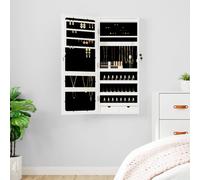 vidaXL Wall-Mounted Mirror Jewellery Cabinet with LED Lights - Features Organised Storage Space, Lockable Door and Space-Saving Design, Made of Engineered Wood - White