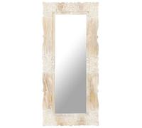 Mirror Hand-Carved Pattern 110 x 50 x 2.5 cm White Solid Mango Wood