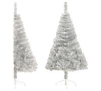 vidaXL Modern Artificial Half-Round Christmas Tree - Silver PVC Bushy Xmas Tree with Sturdy Steel Stand - 150 cm Height