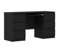 vidaXL Modern Black Oak Desk with 6 Drawers | Wood Built 140x50x76cm Stylish Office Furniture for Home Easy to Assemble Included Study Table Compact Small Work for Students Minimalist