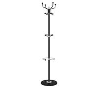 vidaXL Modern Free-Standing Coat Stand/Umbrella Holder - Powder-Coated Iron with Marble Base, Multiple Hooks, Black, 180cm Tall
