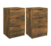 vidaXL Modern Smoked Oak Bedside Cabinets - 2 pcs with 3 Drawers and Sturdy Top for Bedroom Storage
