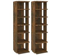 vidaXL Modern Smoked Oak Shoe Racks - 2 pcs Set, Space Saver, Ample Storage, Engineered Wood, 6 Shelves Each, Narrow and Compact design