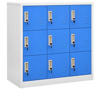 vidaXL Modern Steel Locker Cabinet - 9 Compartments Storage Organiser with Locks for Office and School - Easy Assembly - Light Grey and Blue - 90x45x92.5 cm