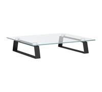 vidaXL Monitor Stand - Durable Metal and Black Tempered Glass Computer Display Riser with Storage, Ergonomic Design