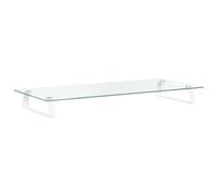 vidaXL Monitor Stand with Tempered Glass Top - White Metal Computer Riser with Additional Storage for Home and Office