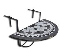 vidaXL Mosaic Balcony Table Hanging Semi-circular Black and White Plant Stand