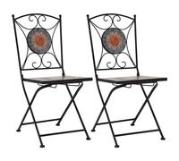 vidaXL 2x Mosaic Bistro Chairs Orange Ceramic Folding Garden Outdoor Furniture