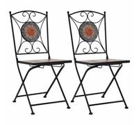vidaXL 2x Mosaic Bistro Chairs Orange Ceramic Folding Garden Outdoor Furniture