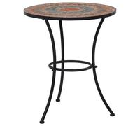 vidaXL Mosaic Bistro Table 60cm - Round Outdoor Coffee Table with Orange and Grey Ceramic Tiles - Powder-Coated Iron Frame - Easy