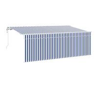 vidaXL Motorised awning that rolls up 400 x 200 cm in blue and white, UV resistant polyester, matt finish, metal frame, opaque striped shade, wall mounted, easy to clean
