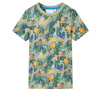 vidaXL Multi-Animaux T-Shirt- Children’s Tee for 7-8 Yrs, Pure Cotton, Animal/Leaves Print, Size 128, Short Sleeved, Round Neck