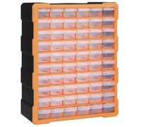 vidaXL Multi-drawer Tool Organizer with 60 Compartments - Orange and Black - Durable Plastic - Wall Mountable - Tool Storage Unit with Small Drawers