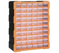 vidaXL Multi-drawer Tool Organizer with 60 Compartments - Orange and Black - Durable Plastic - Wall Mountable - Tool Storage Unit with Small Drawers
