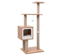 vidaXL Multi-level Cat Tree, Brown Wooden Sisal Cat Play Centre, Feline Furniture with House, Dangling Ball, Scratching Posts, Perch and Relaxing Areas.