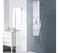 vidaXL Multifunctional Massage Shower Panel Unit with Rain Shower, Body Jets, and Handheld Shower - Stainless Steel and Tempered Glass - White