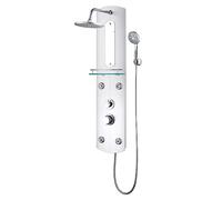 vidaXL Multifunctional Shower Panel System in Silver Finish with Rain Shower, Massage Spray & Handheld Shower, Features Mirror and Glass Shelf, Limescale Resistant Silicone Nozzles