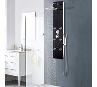 vidaXL Shower Panel Unit Glass 25x44.6x130cm Black Bathroom Jet Column Wall
