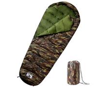 vidaXL Mummy Sleeping Bag for Camping, Hiking - Adult 3 Seasons, Water-Resistant Polyester, Drawstring Hood, Double Zipper, Camouflage 215x85cm