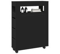 vidaXL Narrow Bathroom Cabinet with Wheels Black Engineered Wood