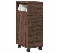 vidaXL Narrow Bathroom Cabinet with Wheels Brown Oak Engineered Wood