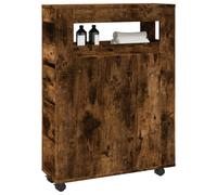 vidaXL Narrow Bathroom Cabinet with Wheels Smoked Oak Engineered Wood