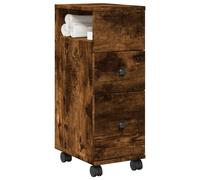 vidaXL Narrow Bathroom Cabinet with Wheels Smoked Oak Engineered Wood