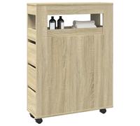 vidaXL Narrow Bathroom Cabinet with Wheels Sonoma Oak Engineered Wood