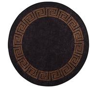 vidaXL Round Polyester Rug - Soft Velvet Black and Gold Patterned Runner Floor Mat for Office, Living Room, Bedroom, and Lounge Area - Anti-Slip, Noise Reducing