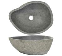 vidaXL Natural River Stone Basin - Oval-Shaped, Easy-Clean Interior, Unique Aesthetic, Highlights Any Bathroom Decor, with Drainage Hole