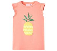 vidaXL Neon Coral Kids' T-Shirt - Cotton/Polyester/Elastane Blend Sleeveless Tee with Pineapple Print for Children Ages 9-10