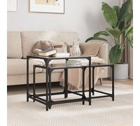 (black) vidaXL Nesting Coffee Tables 2 pcs with Transparent Glass Top Table Steel
