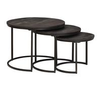 vidaXL Nesting Coffee Tables 3 pcs Black Solid Mango Wood and Steel