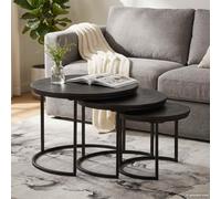 vidaXL Nesting Coffee Tables 3 pcs Black Solid Mango Wood and Steel