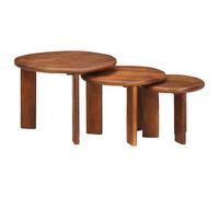 Nesting Coffee Tables 3-piece Honey Brown Solid Mango Wood Ø54x40cm Modern Set.