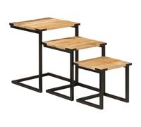 vidaXL Nesting Coffee Tables Nestinge Table 3 pcs Solid Wood Mango and Iron