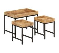 vidaXL Nesting Coffee Tables Nesting Table 3 pcs Solid Rough Mango Wood & Iron
