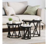 vidaXL Nesting Side Table 3 pcs Black Oak Engineered Wood and Steel
