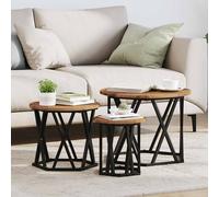vidaXL Nesting Side Table 3 pcs Old wood 53 x 53 x 40 cm, Modern Round Nesting Tables, Durable Coffee Table, Space-Saving Living Room, Minimalist Side, Stylish Indoor Furniture