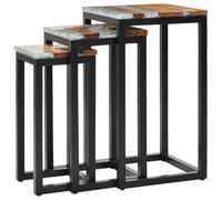 vidaXL Nesting Side Tables - Set of 3 Solid Teak Wood & Polyresin, End Tables, Retro Decor, Stackable, Space-Saving for Living Room/Bedroom