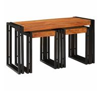 vidaXL Nesting Table 3 pcs Brown and Black Solid Acacia Wood and Metal