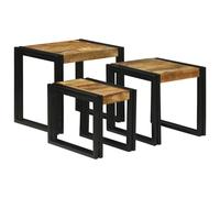 vidaXL Nesting Table 3 pcs Brown and Black Solid Mango Wood and Metal