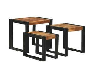 vidaXL Nesting Table 3 pcs Solid acacia wood and a metal