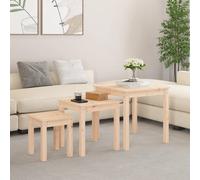 (brown) vidaXL 3x Solid Wood Pine Nesting Tables Stackable Nesting Stand Multi Colours