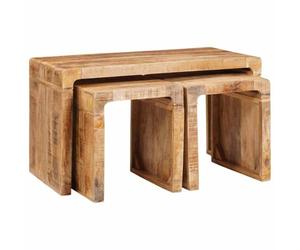 vidaXL Nesting Tables Brown Solid mango wood, Living Room, Rectangular End Table, Stackable Accent Furniture, Compact For Drinks, Contemporary Indoor Decor