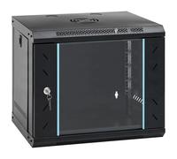 vidaXL Industrial Network Cabinet with Locks Black 530x450mm Steel and Tempered Glass Matte Finish Wall Mounted Lockable Doors Removable Panels