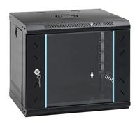 vidaXL Industrial Network Cabinet with Locks Black 530x450mm Steel and Tempered Glass Matte Finish Wall Mounted Lockable Doors Removable Panels