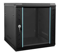 vidaXL 530mm x 600mm Black Steel Rectangular Network Cabinet with Locks, Matt Finish, Tempered Glass Doors, Removable Side Panels, Latch Handle, Up to 40kg Load Capacity